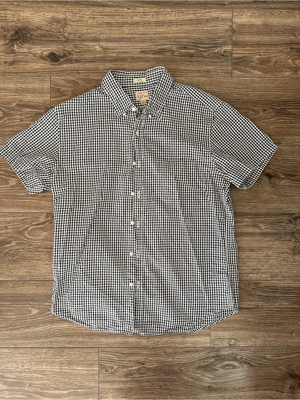 J. Crew Blue and White Slim Fit Gingham Short-Sleeve Button-Down Shirt